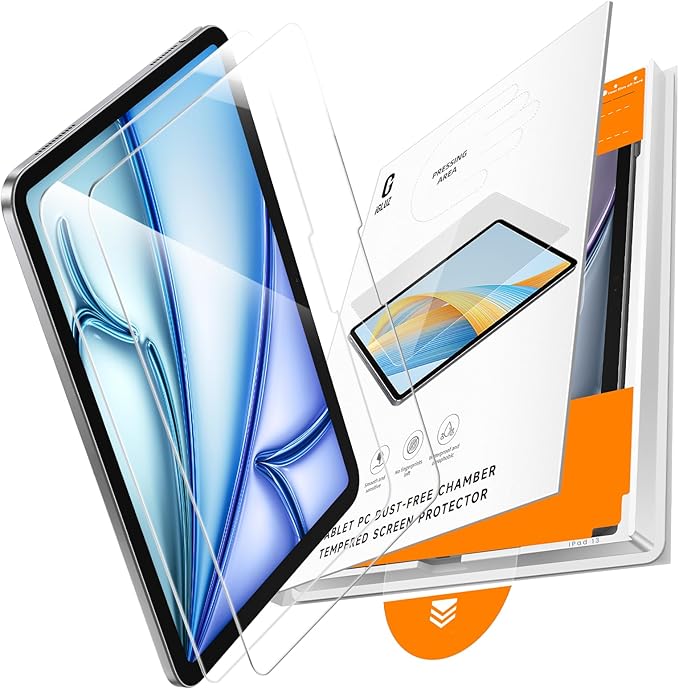 iGluz 2 Pack Screen Protector for iPad Air 13-inch M3/M2 2025/2024 9H+ Tempered Glass with Easy-Install Box[12FT Military Grade Shatterproof] HD Clarity,Scratch Resistant