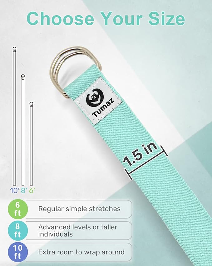 Tumaz Yoga Strap/Stretch Bands [15+ Colors, 6/8/10 Feet Options] with Extra Safe Adjustable D-Ring Buckle, Durable and Comfy Delicate Texture - Best for Daily Stretching, Physical Therapy, Fitness