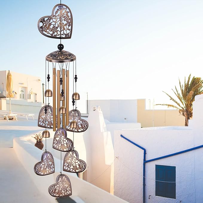 Outdoor Hearts Wind Chimes, Bronze Wind Chimes, Heart-Shape Wind Bells Gifts for Mom & Women, Heart Memorial Wind Chime for Home, Garden, Indoor, Outdoor Decoration, Garden Windchimes