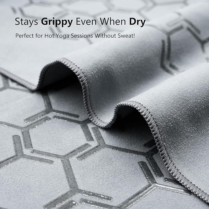 Eunzel Yoga Towel for Hot Yoga,Non-Slip Double Sided Silicone Grip Towel Absorbent Microfiber Towel for Hot Yoga, Vinyasa and Power 26.5"x72", Grey