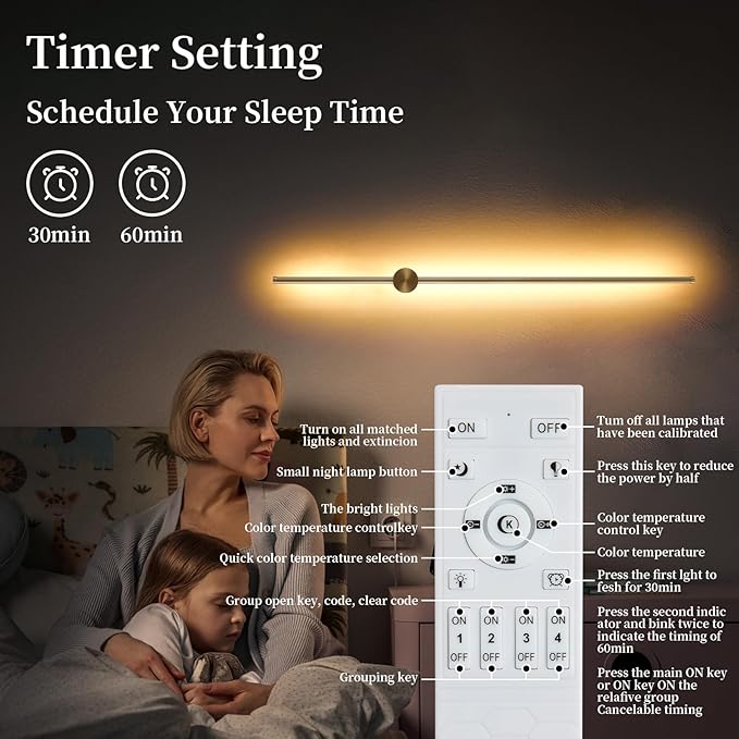 Dimmable Plug in Wall Sconce Set of 2, Gold 39.37" LED Wall Light with Remote, Adjustable Color Temperature Brightness Wall lamp with Timer for Living Room,Bedroom and Accent Lighting