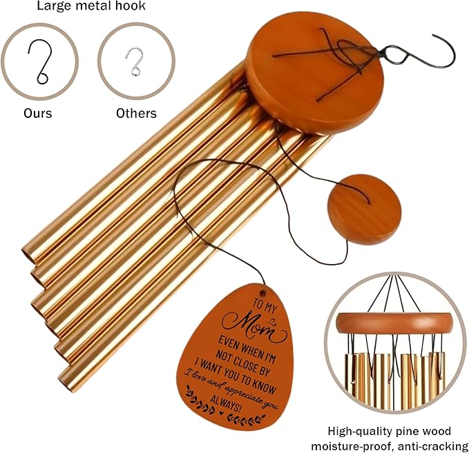 Wind Chimes for Mom Birthday Gifts from Daughter, Son – Christmas Ideas for Mom Long Distance, Mothers Day Presents – Home Patio Garden Decor – Wooden Large Wind Chimes for Outside 28"