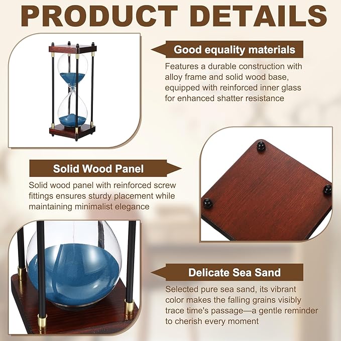PATIKIL Large Decorative Sand Timer, 30 Minutes Wood Hour Glass Timer Modern Wooden Hour Glass for Cooking Game Office Classroom Kitchen Home, Cyan(Style 2)