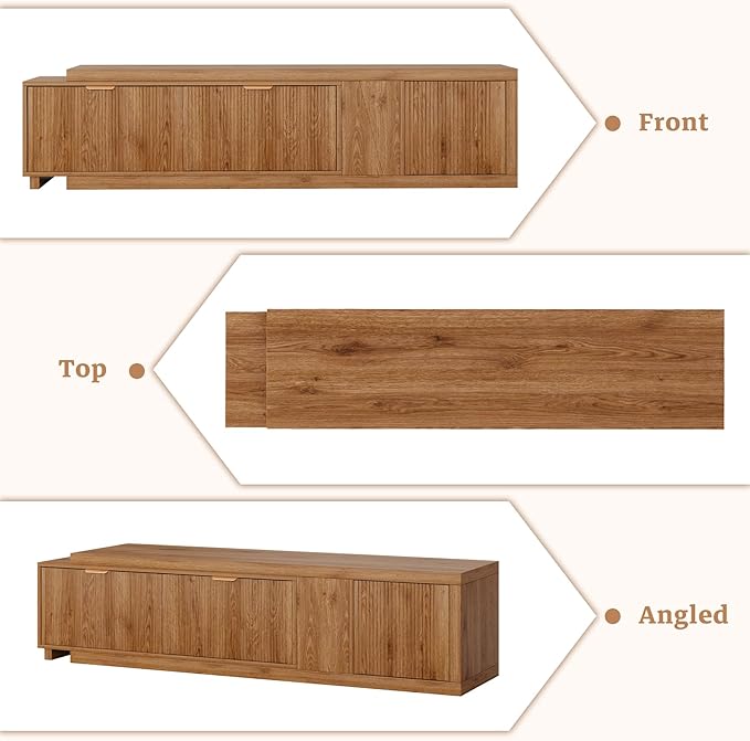 Extendable TV Stand with Storage Cabinet Extra Long, Large Wood TV Media Console Fluted Television Stands with Adjustable Shelf and Drawers for Living Room, Rustic Brown (64.57" W-98.43" W)