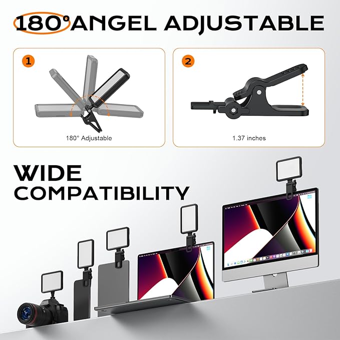 Rechargeable Soft Selfie Light for Phone, Camera, Laptop, 4-14H Battery Portable LED Light for Pictures, Phone Light Clip for Selfie, Vlog, TikTok, Makeup, Video Conference Black