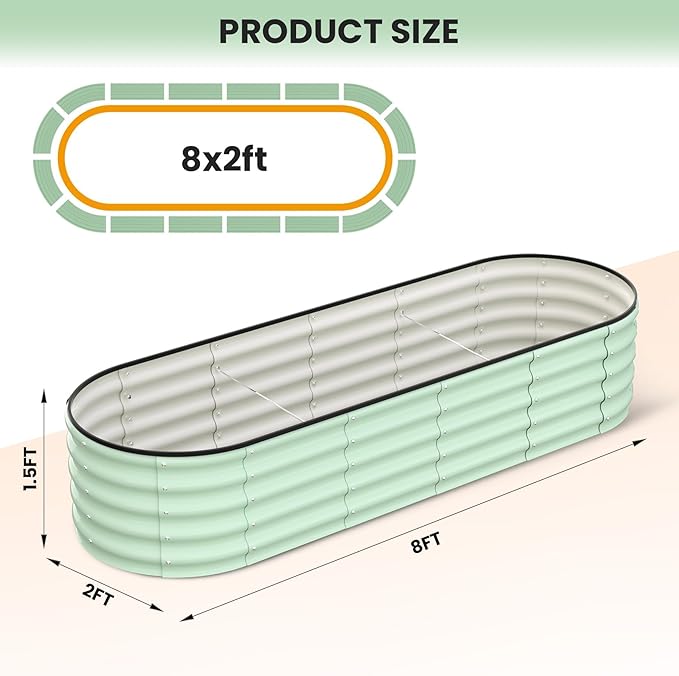 Galvanized Raised Garden Bed, 8x2x1.5Ft Metal Planter Box Outdoor, Oval Open-Ended Base Planter Raised Boxes for Vegetables Flower Herb