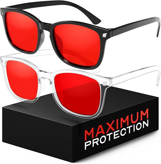 livho Sleep Glasses for up to 99.9% Blue Green Light Blocking for Computer Gaming, Dual Coatings Red Lens, for Women & Men