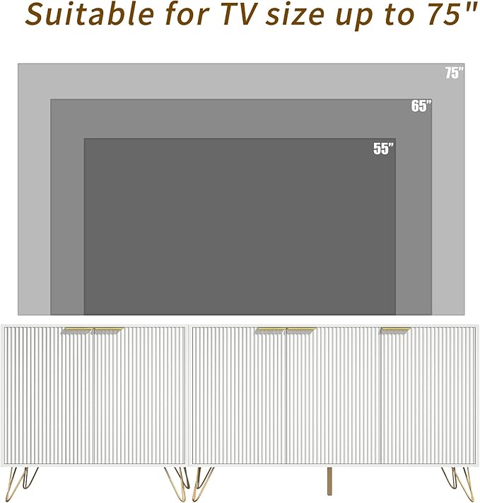 TV Stand for 75 inch TV Modern Entertainment Center Cabinet with 5 Doors Wood Media Console Storage Cabinets for Living Room Bedroom, White