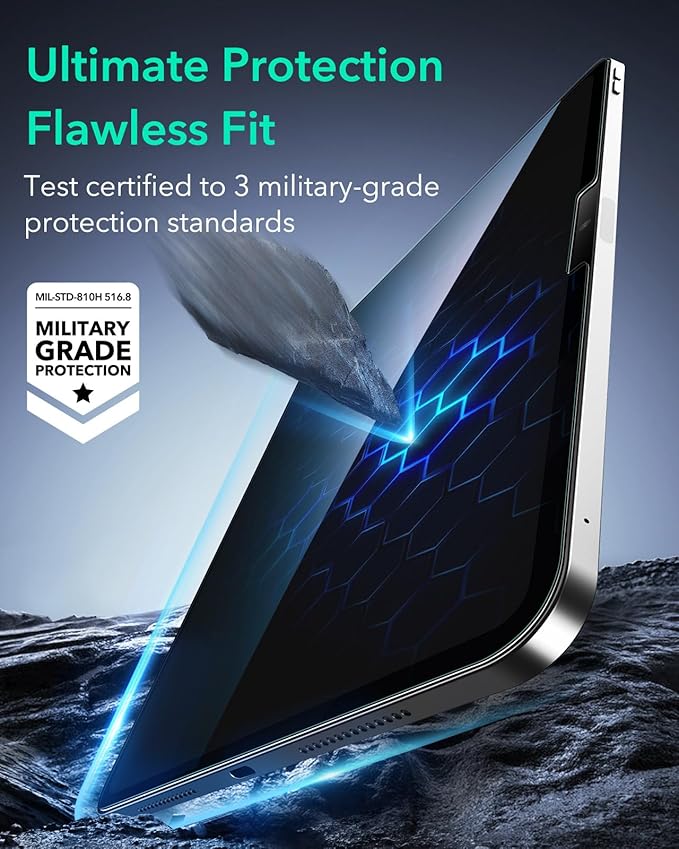 ESR 2 Pack Armorite Screen Protector for iPad Air 11 Inch M3/M2 (7th/6th Generation, 2025/2024), 9H Tempered-Glass Film with Easy Application Tray, Military-Grade Protection, Anti-Scratch, HD Clarity