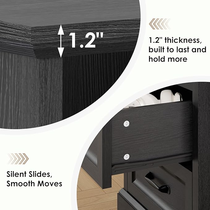 HOMMPA 18'' Farmhouse Nightstand with Charging Station, Bedside Tables with Storage, Bed Side End Table with Open Shelf, 2 Drawers Wood Night Stand Dresser for Bedroom, Living Room, Black