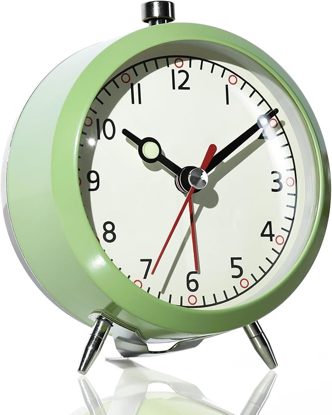 AYRELY® 4" Loud Analog Alarm Clock, Retro Metal Travel & Table Clock Battery Operated, Silent Non-Ticking Desk Clock with Alarm Switch Button for Bedroom, Bedside, Shelf, Office (Green)
