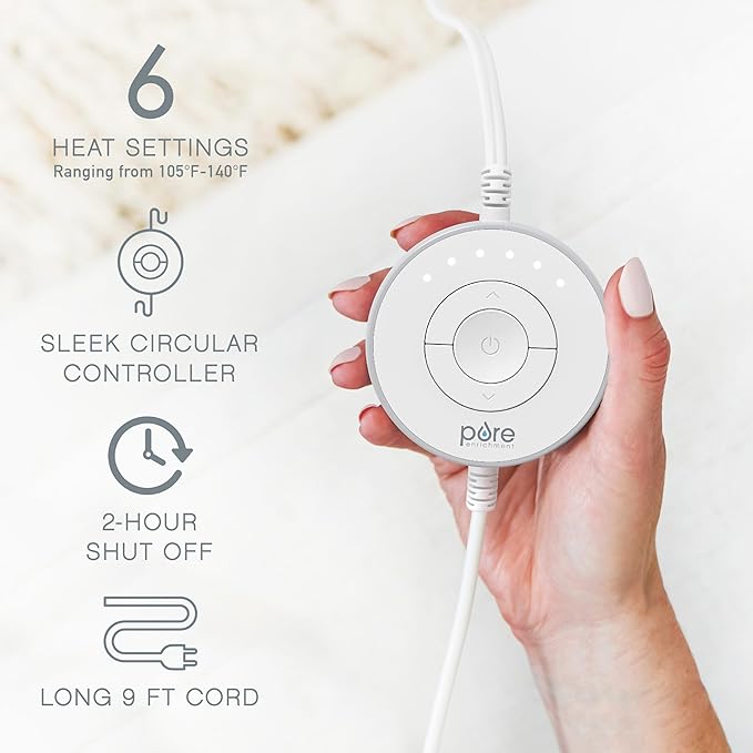 Pure Enrichment PureRadiance Back & Neck Luxury Heating Pad for Pain Relief, Patented Design, Soft Faux Fur & Micromink, 6 Heat Settings, Machine Washable, Universal Fit, 31.5” x 24” (Golden Sands)