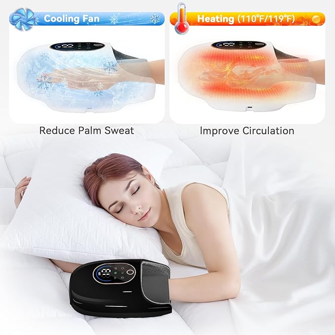 KingPavonini Hand Massager with Heat and Compression, Wrist Heating & Air-Compression, Palm Rolling, Cooling Fan, Cordless Wrist and Hand Massager for Arthritis and Carpal Tunnel, Gift for Women Men