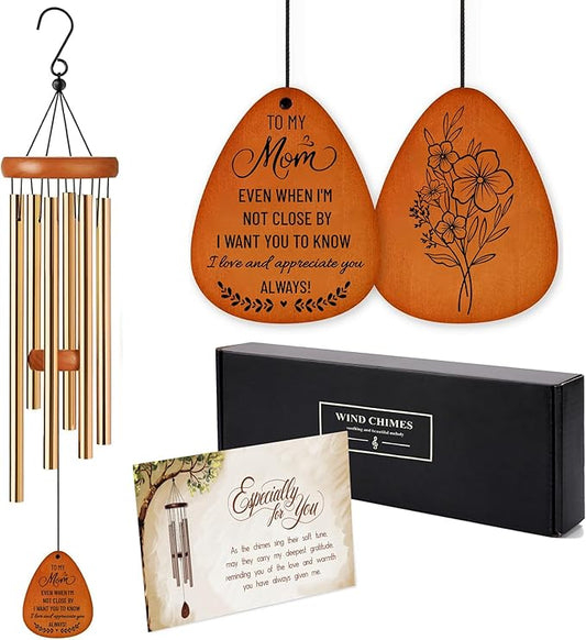 Wind Chimes for Mom Birthday Gifts from Daughter, Son – Christmas Ideas for Mom Long Distance, Mothers Day Presents – Home Patio Garden Decor – Wooden Large Wind Chimes for Outside 28"