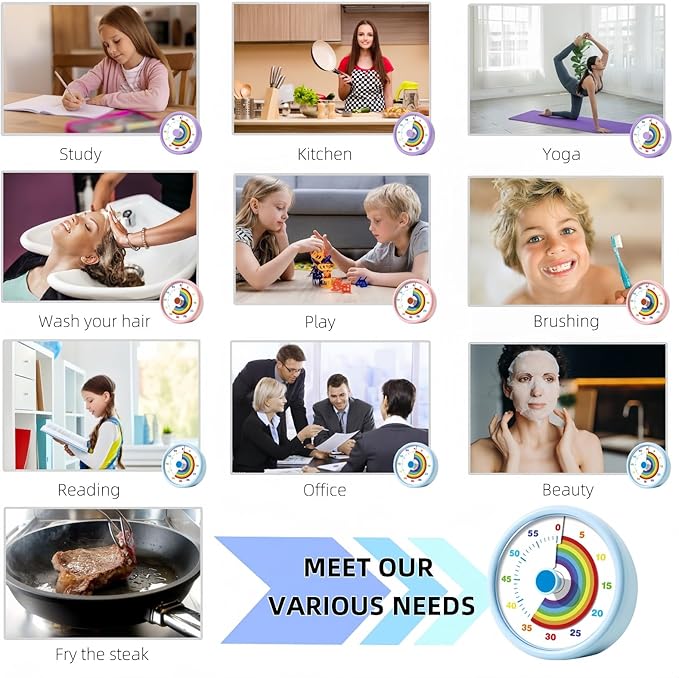 Visual Timer for Kids, 60 Minute Time Timer Kids Timer for Classroom Home Office, Countdown Timer for Cooking Teaching Working Meeting, Pomodoro Timer Kitchen Timer (Blue)