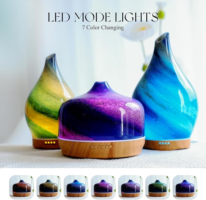 Porseme 500ml Glass Essential Oil Diffuser Aromatherapy Ultrasonic Cool Mist Humidifier 15-21 Running Hours Waterless Auto-Off Air Diffusers for Sleeping Yoga Office Working Spa and Rest (Galaxy)