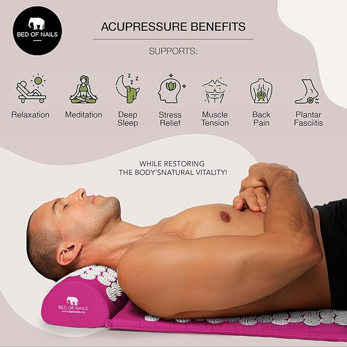 BED OF NAILS Original Comfortable Acupressure Lumbar Cushion Pillow, 2142 Acupuncture Pressure Points, Neck Pain Relief, Increased Energy, Relaxation, FSA/HSA Eligible, Drawstring Bag, 15x6x4, Pink