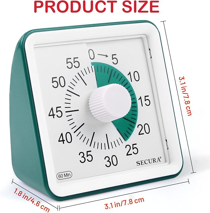 Secura 60-Minute Visual Timer, Classroom Timer, Countdown Timer for Kids and Adults, Time Management Tool for Teaching (Dark Green & Dark Green)