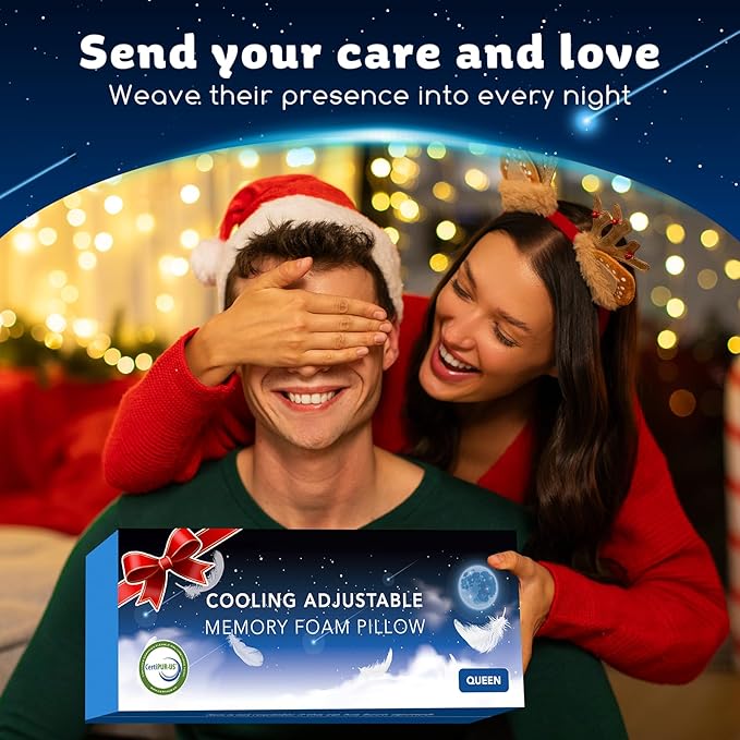 Cooling Side Sleeper Pillow for Neck and Shoulder Pain, Luxury Shredded Memory Foam Curved Bed Pillows for Sleeping Set of 1- Adjustable Queen Size- Washable Cover Crescent White&Extra Grey Pillowcase