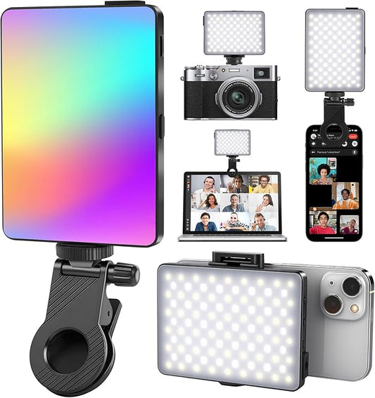 RGB Video Light, Pocket LED On-Camera Video Lights, 3000-9900K 360 Full Color 20 Light Effects, Portable Front & Back Phone Clip for Laptops, Phone and Camera, Vlogging, Photography, TikTok