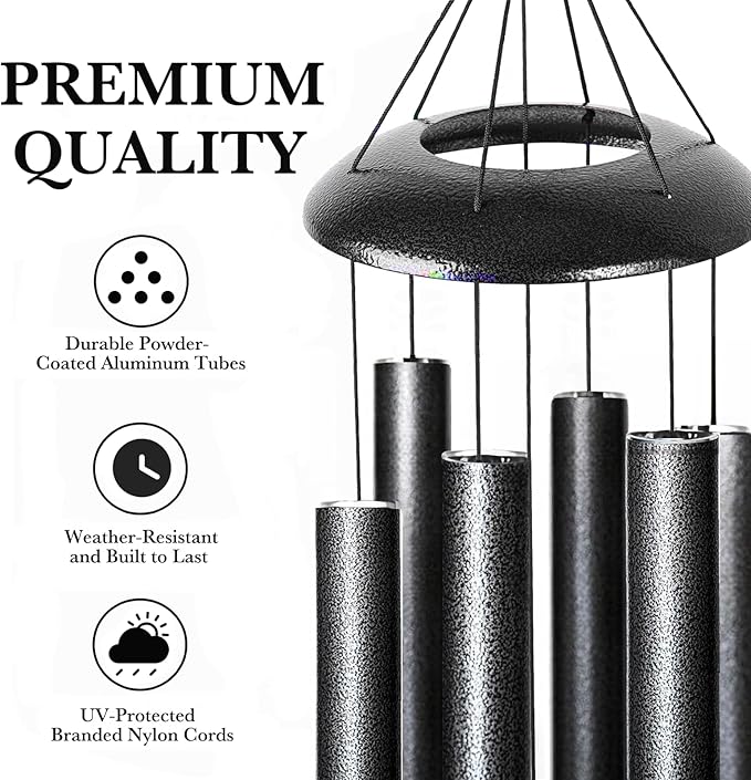 Wind Chimes for Outside Deep Tone, 38" Large WindChimes with 6 Tubes, 100% Rustproof Aluminum, Memorial Gift or Garden Patio Porch and Outdoor Décor(Silver)
