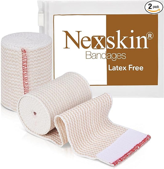 Premium Elastic Bandage Wrap (3” Wide, 2 Pack) - Nexskin Latex Free Athletic/Medical Compression Bandages Hook & Loop Fasteners at Both Ends - Lifetime Washable & Reusable Bandages