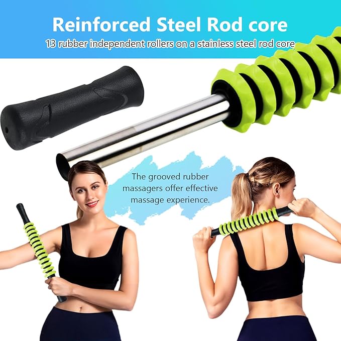 Muscle Roller Stick, Yoga Massage Roller Bar Fitness Beauty Tool for Athletes Relief Leg Back Pain (Green)