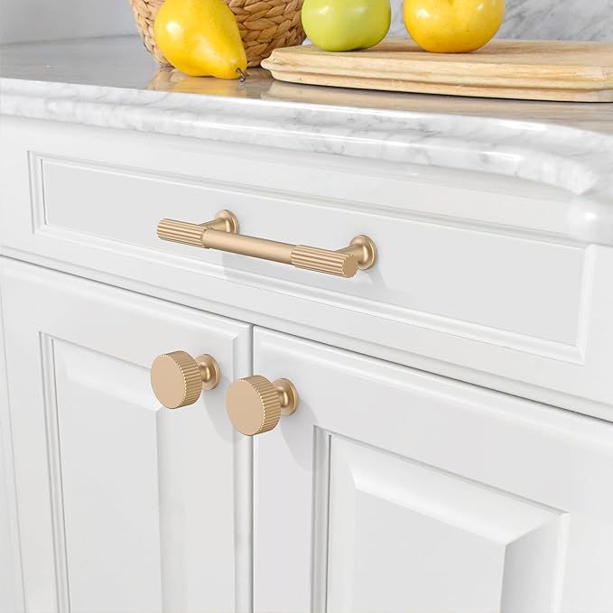 Amerdeco 10 Pack Champagne Gold Cabinet Pulls 3.75 Inch(96MM) Hole Centers Kitchen Cabinet Handles Hardware Kitchen Handles for Cabinets Cupboard Handles Drawer Pulls ZH0071