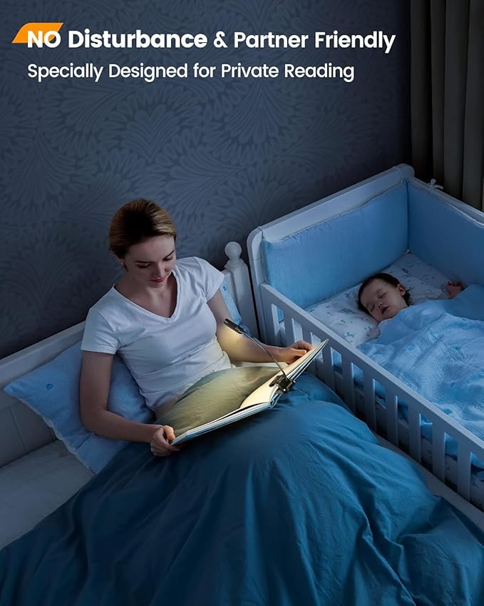 Glocusent Willow Book Light for Reading in Bed, 10LED Bright Reading Light, 3 Colors & 3 Brightness, Rechargeable Book Light Lasts for 80hr, Lightweight Clip on Book Light, Perfect for Book Lovers