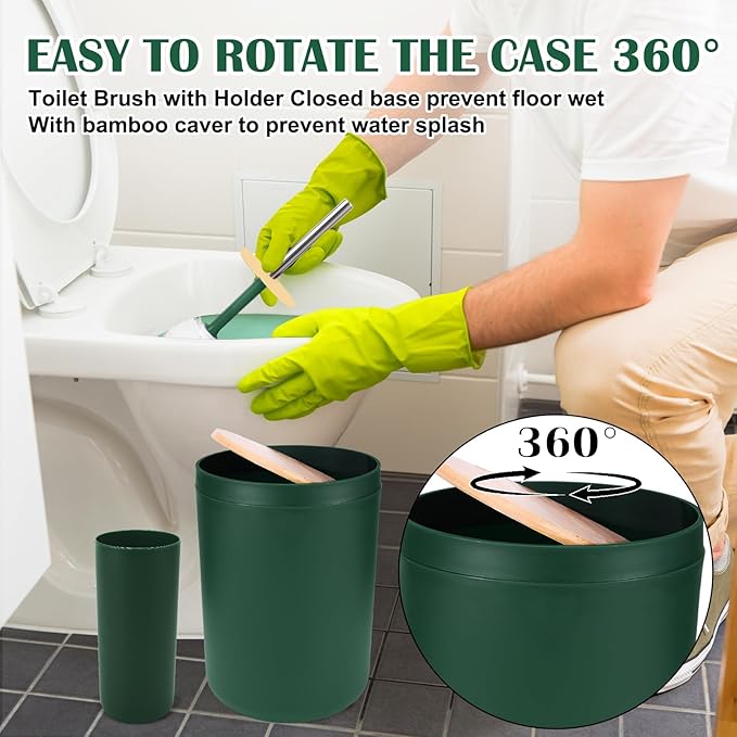 iMucci Bathroom Accessories Bathroom Set with Trash Can Toothbrush Holder Soap Dispenser Soap and Lotion Set Tumbler Cup(9Pcs Dark Green Wood Cover)