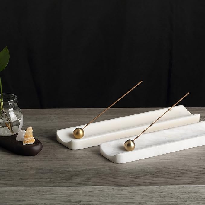 Koville Luxury African Marble Incense Holder, Incense Holders for Sticks, Incense Burner Holder, Ideal for Meditation and Relaxing, Easy to Clean(Namib Bianco)