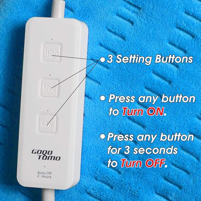 Heating Pad Electric Fast-Heating for Back/Waist/Abdomen/Shoulder/Neck Pain and Cramps Relief - Moist and Dry Heat Therapy with Auto-Off 12"x24" Hot Heated Pad by GOQOTOMO-HF-B(Blue)