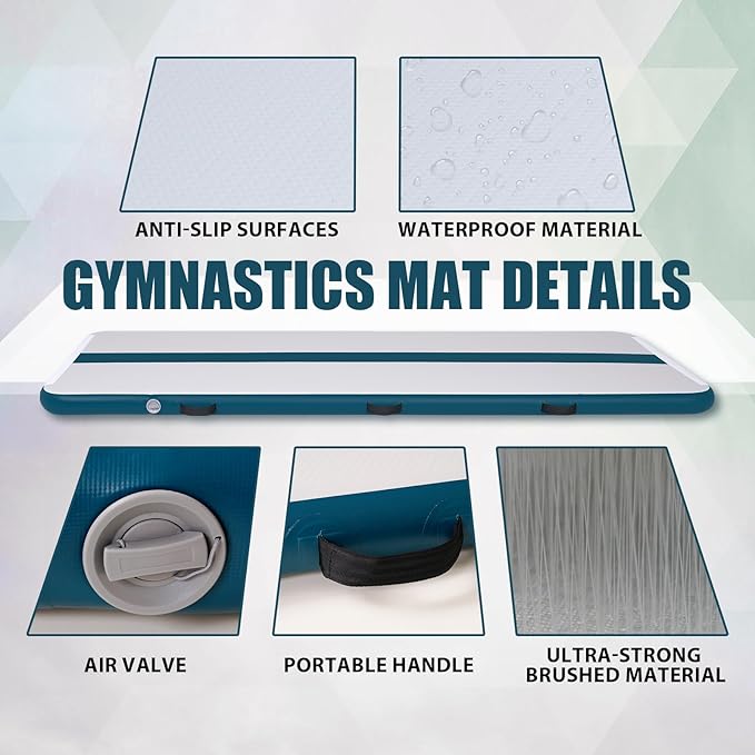 Tuxedo Sailor Inflatable Gymnastics Mat with Electric Pump, Storage Bag, Repair Kit–Air Mat for Home Training, Cheerleading, Yoga