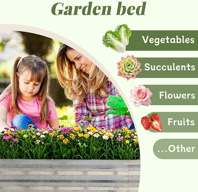 Raised Garden Bed, Raised Beds for Gardening Outdoor for Vegetables and Flowers Ground Planter Box, Galvanized Metal Planter Grow Garden Box，8x4x1ft