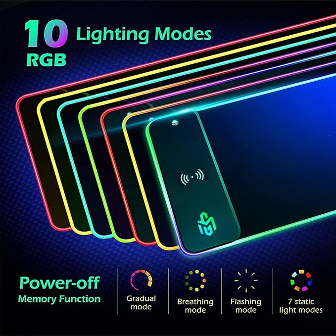 GIM Wireless Charging RGB Gaming Mouse Pad 15W, LED Mouse Mat 800x300x4MM, 10 Light Modes Extra Large Mousepad Non-Slip Rubber Base Computer Keyboard Mat for Gaming, MacBook, PC, Laptop, Desk