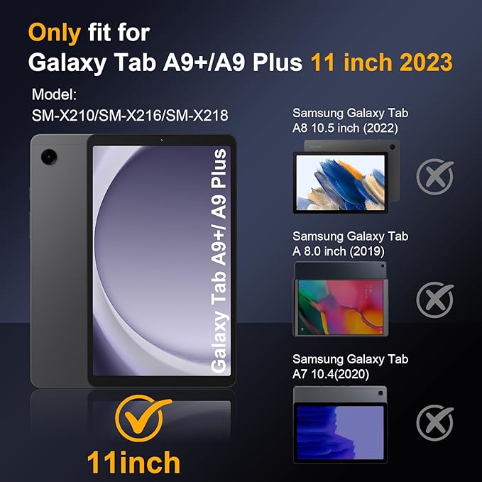 Case for Samsung Galaxy Tab A9 Plus 11 Inch 2023(SM-X210/X216/X218), Auorld Rugged Case for Samsung Galaxy A9+ Tablet with Screen Protector 360 Rotating Stand Shoulder Strap Pen Holder, Navy Pink