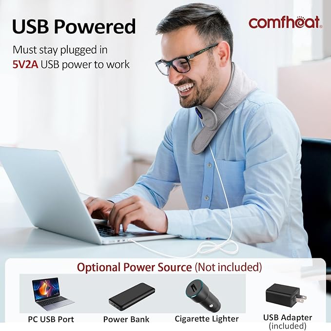 Neck Heating Pad with Vibration Massage for Neck Pain Relief, USB Heated Neck Wrap, Soft Neck Warmer for Soreness Stiffness, 3 Levels Heat & Massage, Auto-Off, (Not Rechargeable)