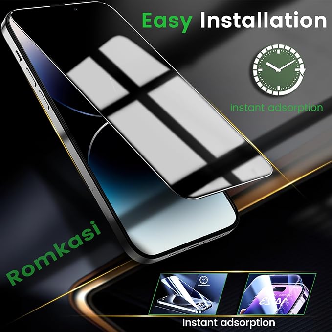 3 Pack Privacy Screen Protector for iPhone 14 Pro 6.1 Inch with 3 Pack Camera Lens Protector, Anti Spy Tempered Glass Film, Anti-Scratch, Touch Sensitive, Case Friendly