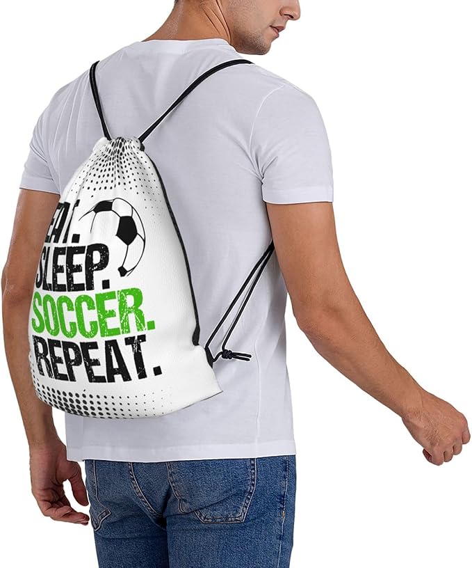 Eat Sleep Soccer Drawstring Backpack Gym String Bag Water Resistant Drawstring Sackpack Sport For Womens Mens