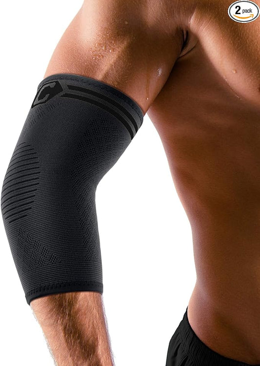 CAMBIVO 2 Pack Elbow Brace for Tendonitis, Tennis Elbow Compression Support Sleeve for Golfers Elbow Pain Relief, Arthritis, Bursitis, Workout, Weightlifting