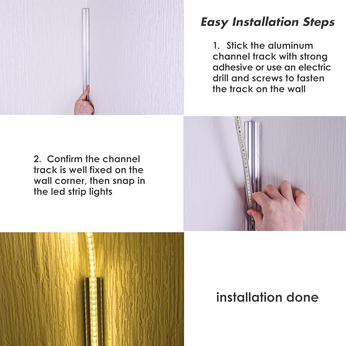 Shine Decor 3.3FT/1M Aluminum Channel Track 8pcs ProSelect Lite & Eco Single White Strip Light, 0.45inch Wide V Shape Wall Corner Lighting Strips (6x10mm or Similar Sizes) Holder Mounting Bracket