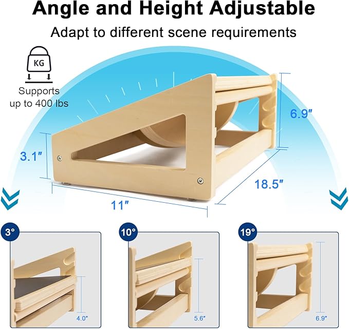 WOOD CITY Under Desk Footrest, 3 Heights Adjustable Foot Rest with Silicone Surface, 3 in 1 Non-Slip Foot Stool Improve Posture, Reduce Fatigue & Pain， Ideal for Home/Office/Gaming (Natural)