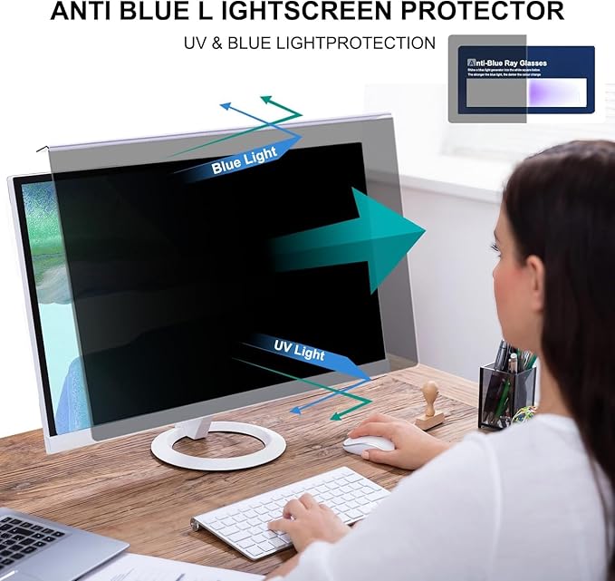 Hanging Computer Privacy Screen Protector Shield Compatible for 21.5/22 Inch Widescreen Desktop Monitor - Anti Glare & Blue Light Filter - Hanging Design for Easy On/Off