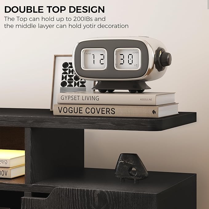 IRONCK TV Stand for TVs 85 inch with Power Outlet and LED Lights, Entertainment Center with Storage Cabinets, Media TV Console with Drawers, Modern TV Stand for Living Room, Black