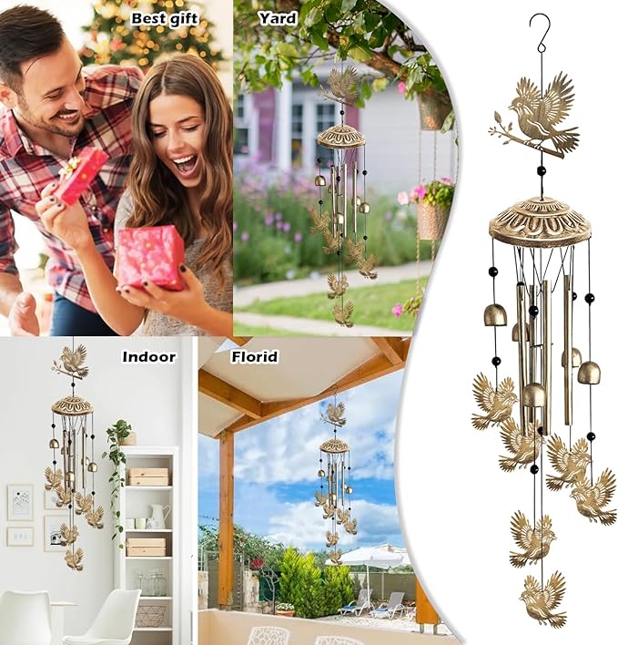 Wind Chimes for Outside, Metal Wind Chimes House Outdoor Decor for Garden Backyard Front Porch Patio, Mom Women/Men Birthday House Warming Gifts, Hummingbird Windchimes