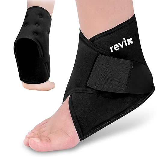 REVIX Foot Ice Pack Wrap Reusable Gel Cold Packs for Injuries, Ankle Ice Wrap for Soothing Foot & Heel Discomfort, Sport Recovery, and Workout Relief, Achilles Tendonitis, Black