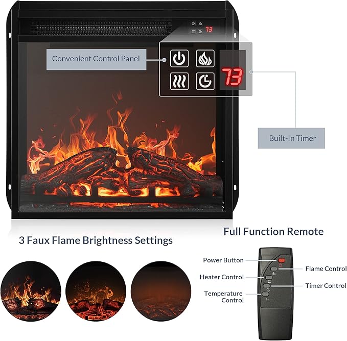 BELLEZE 48" TV Stand with 18" Electric Fireplace Heater, Modern TV Stand for TVs up to 50", Entertainment Media Stand with Open Shelves and Storage Cabinets for Living Room, Bedroom (Grey Wash)