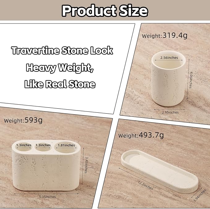 Bathroom Accessories Set, 4 pcs Toothbrush Holders Set Included 3 Slots Electric Toothbrush and Toothpaste Holder Stand, 2 Tumblers & Tray for Bathroom Countertop Sink Modern Decor (White)