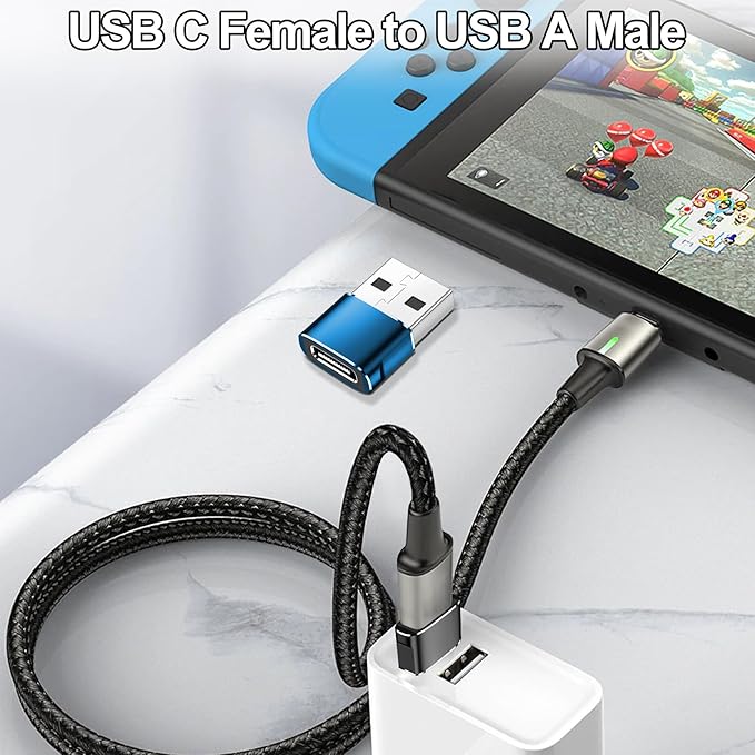 USB to USB C Adapter,Type C Female to A Male OTG Charger Converter for PlayStation 4,Apple Watch Ultra 8 9,iPhone 16 15 14 13 Pro Max,Samsung S24 S23,AirPods,iPad,Car Play-Blue