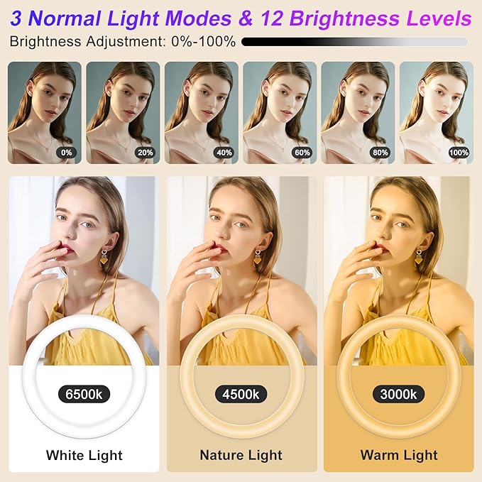 STALLY 12.3" Ring Light with Stand 75" Tall and 2 Phone Holder, Ring Light Tripod for iPhone with 3 CCT Mode & 29 Color Modes, Remote Shutter, Desk Tripod, Great for Live Stream/Makeup/YouTube/TikTok